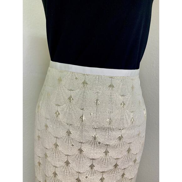 H&M Women’s Shiny Gold & Cream Mini Pencil Skirt Size US 12 Party New Year's - Picture 4 of 12